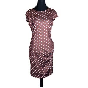 OC Order Plus Polka Dot Dress Ruched Bodycon Party Cocktail Brown White‎ M